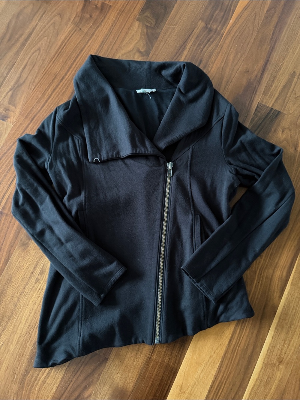 Helmut Lang Black Asymmetrical Zip sweatshirt material moto-Style Jacket
